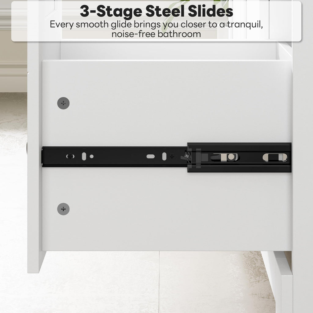 36" White Bathroom Vanity with Sink, 2 Soft-Close Drawers & Doors D925577