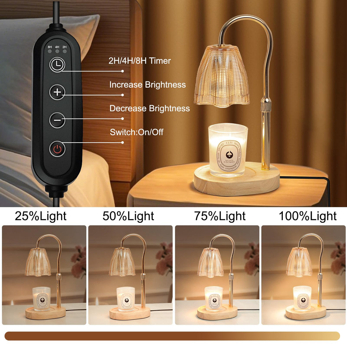 Adjustable Candle Warmer Lamp with Timer & Dimmer U932397