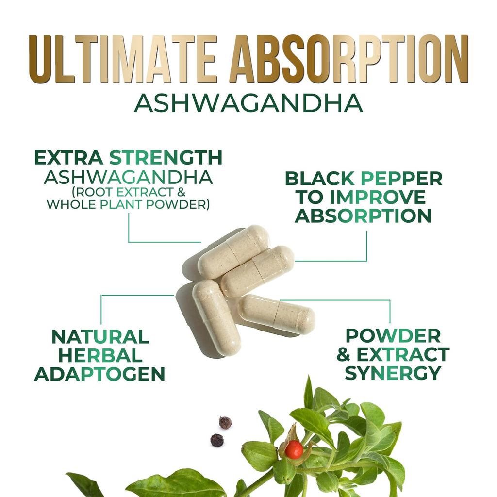 Ashwagandha Capsules with Black Pepper Vegan 180 Capsules X76906