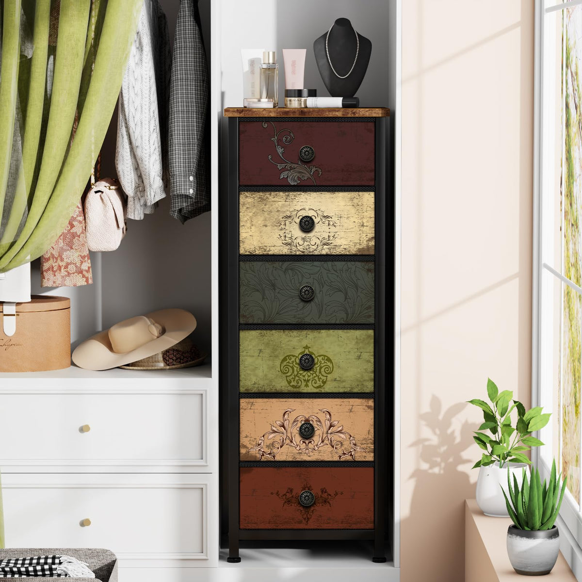 Tall 6 Drawer Fabric Dresser L298