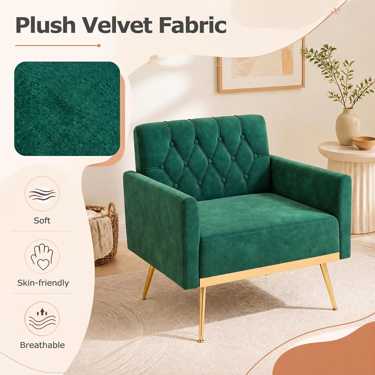 Velvet Accent Chair Set of 2 Emerald Green N5507
