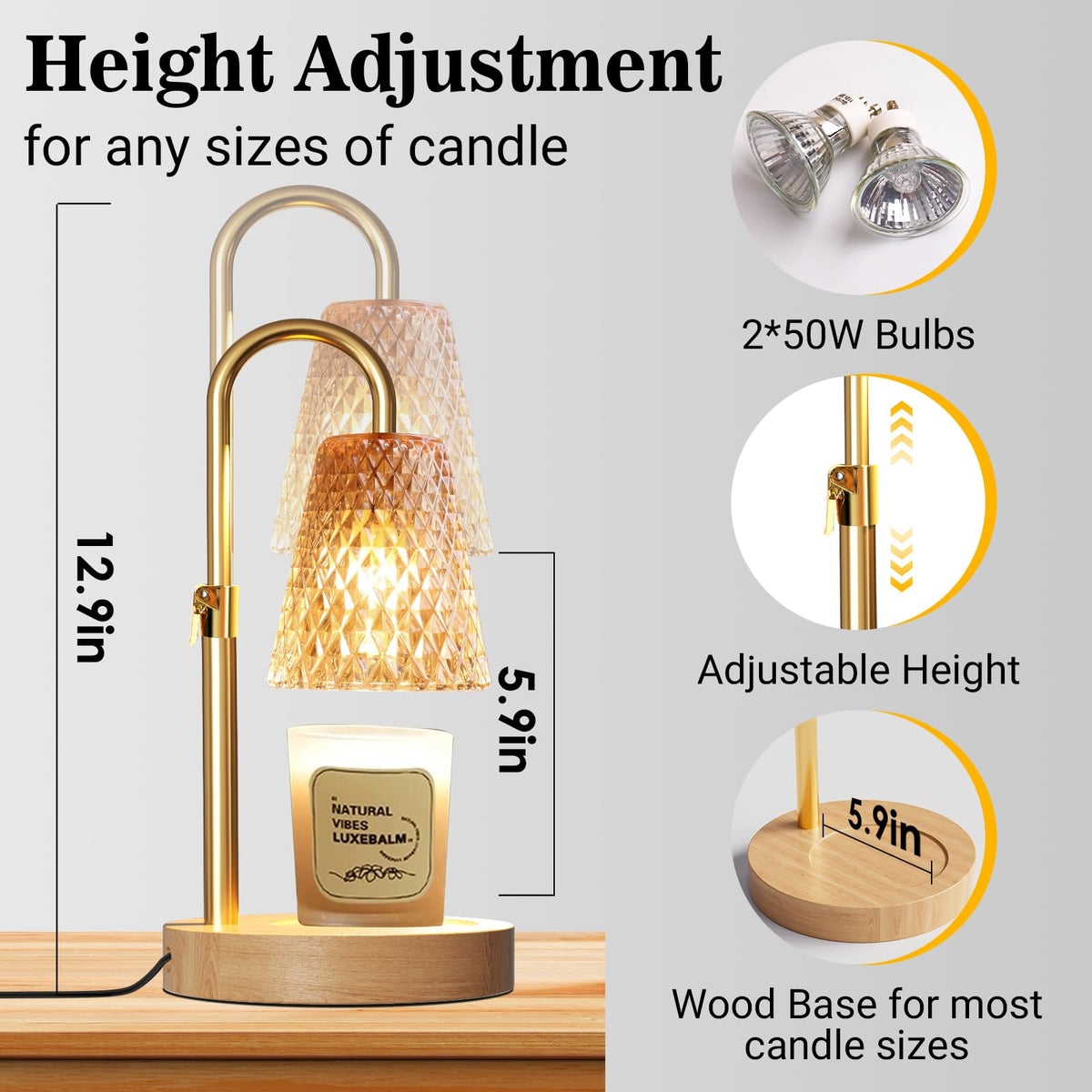 Adjustable Height Candle Warmer Lamp with Timer A41181