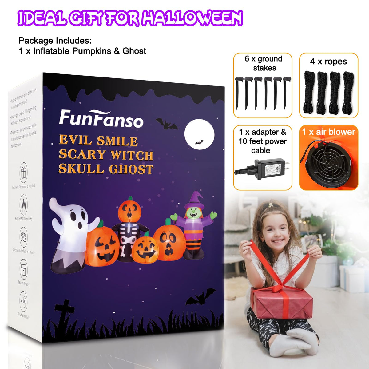 8 ft Halloween Inflatable Pumpkin Witch Ghost Skeleton Decoration with LED Lights E581