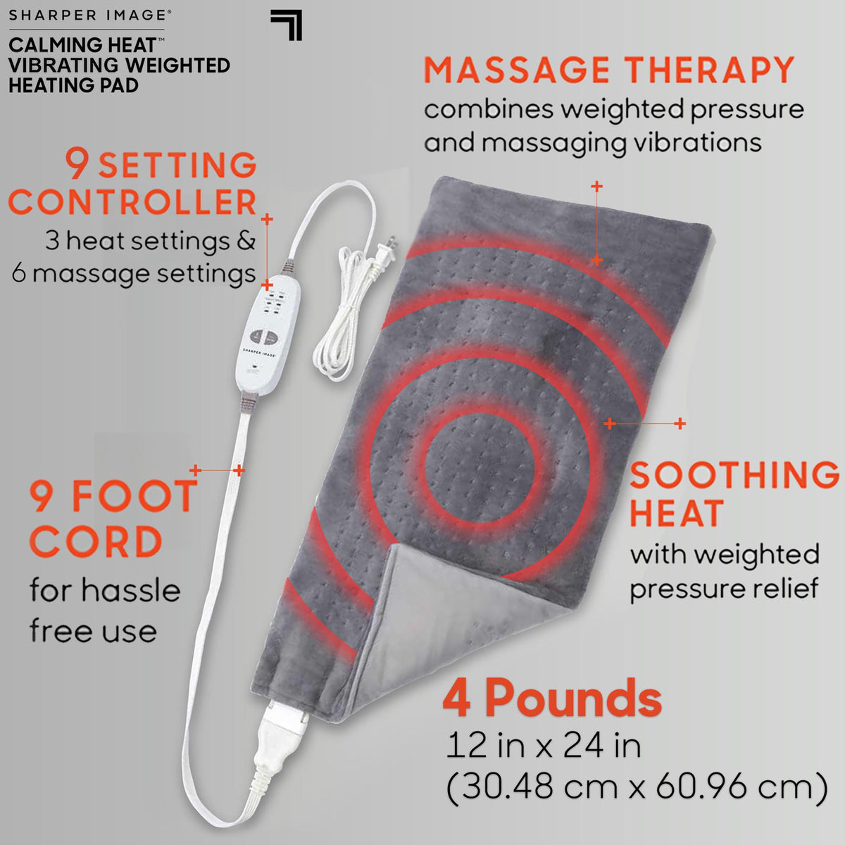 Weighted Heating Pad with 3 Heat 6 Massage Settings V111696
