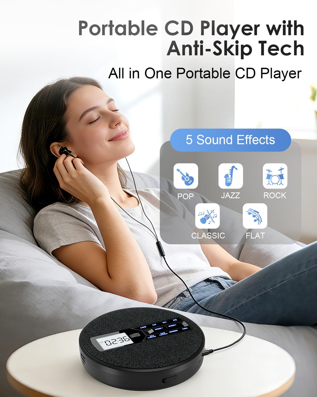 Portable CD Player with Bluetooth & FM Transmitter J118