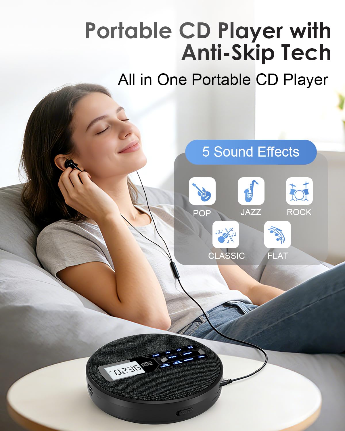 Portable CD Player with Bluetooth & FM Transmitter J118