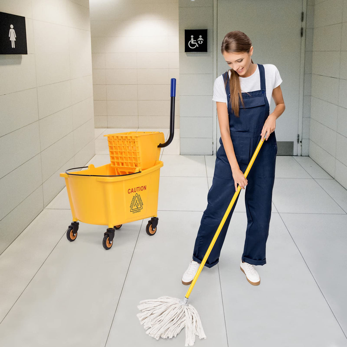 Yellow 35 Quart Commercial Mop Bucket with Wringer R81686