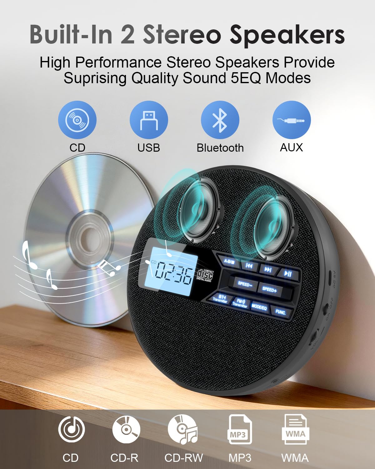 Portable CD Player with Bluetooth & FM Transmitter J118