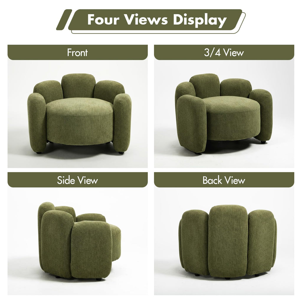 Green Mid-Century Modern Accent Chairs Set of 2 Upholstered Barrel Side Chairs with Solid Wood Base P797372