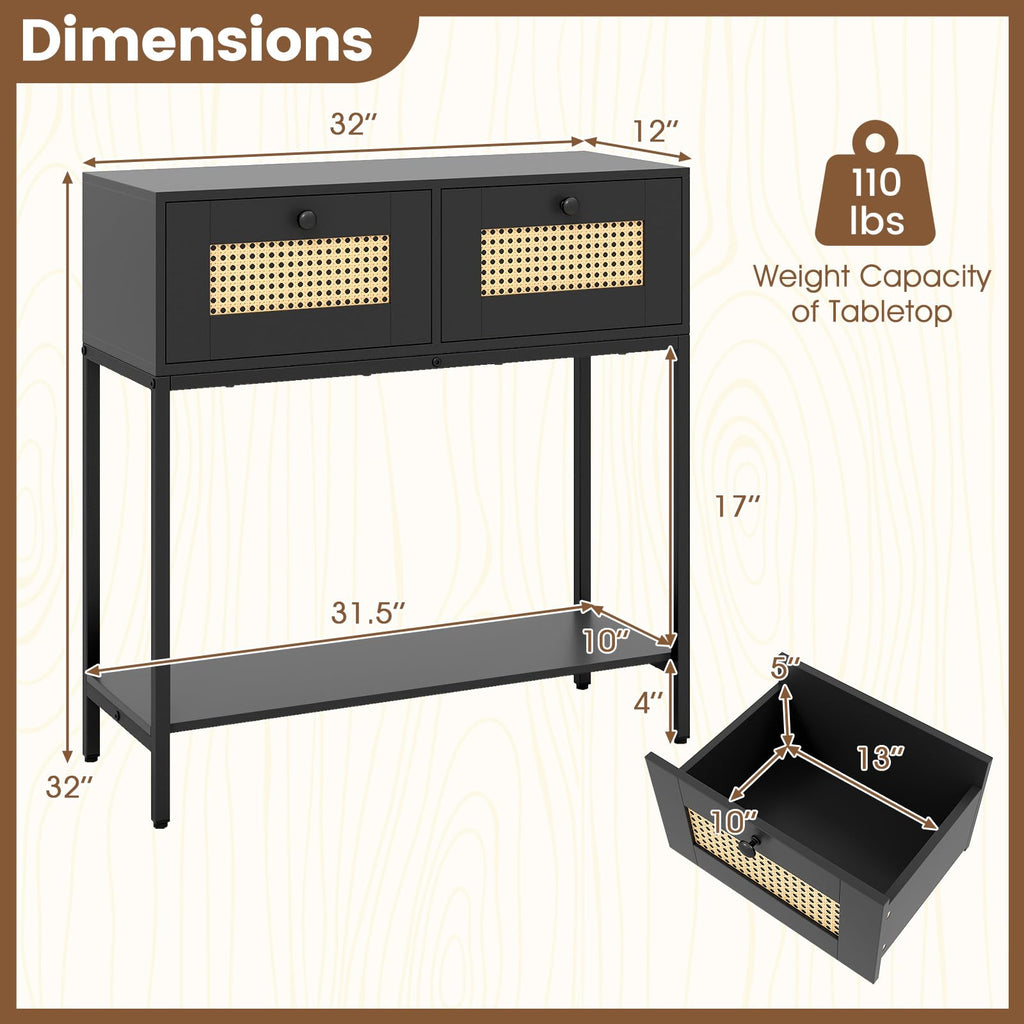 Rattan Console Table with Two Drawers and Open Storage Shelf X924429
