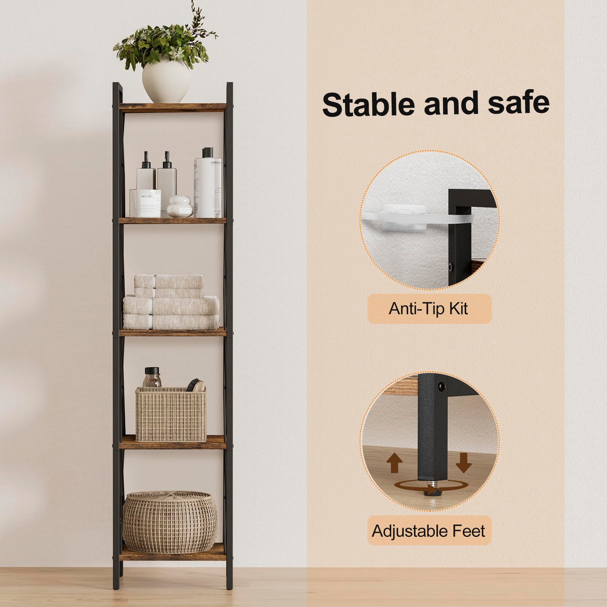 5 Tier Metal Bookshelf N1606
