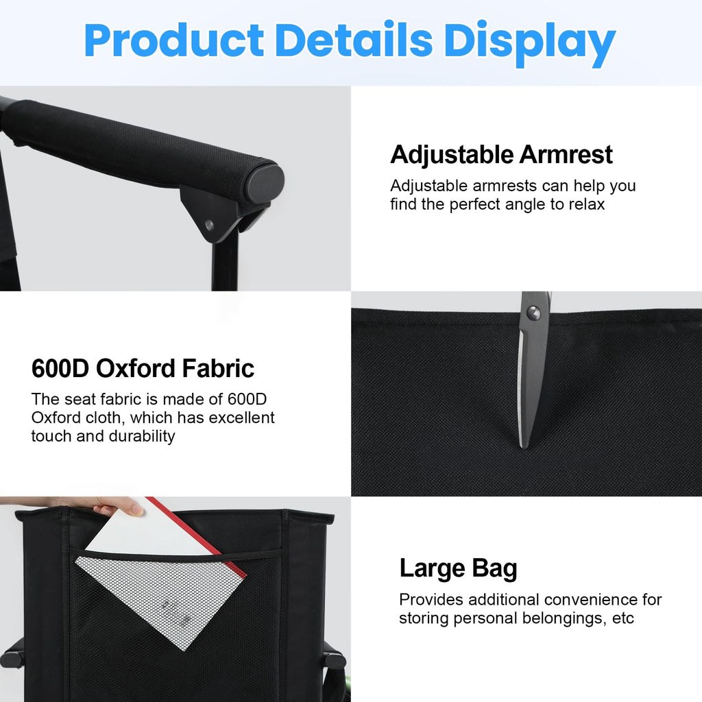 2 Pcs Folding Stadium Seat with Back Support and Cup Holder Black I3992