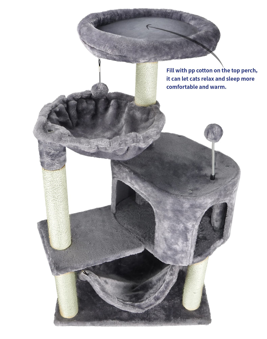 Grey Cat Tree with Cat Condo and Hammock I1857