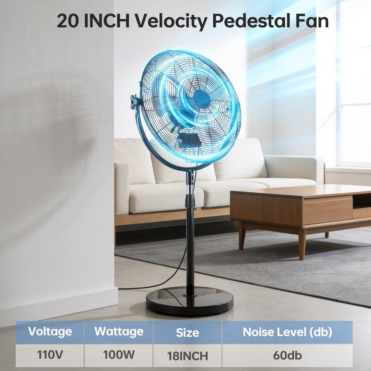 20 Inch Heavy Duty High Velocity Metal Stand Pedestal Fan M591