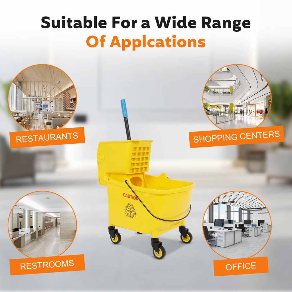 Commercial Mop Bucket with Wringer, 35 Quart Mop and Bucket Set B5787