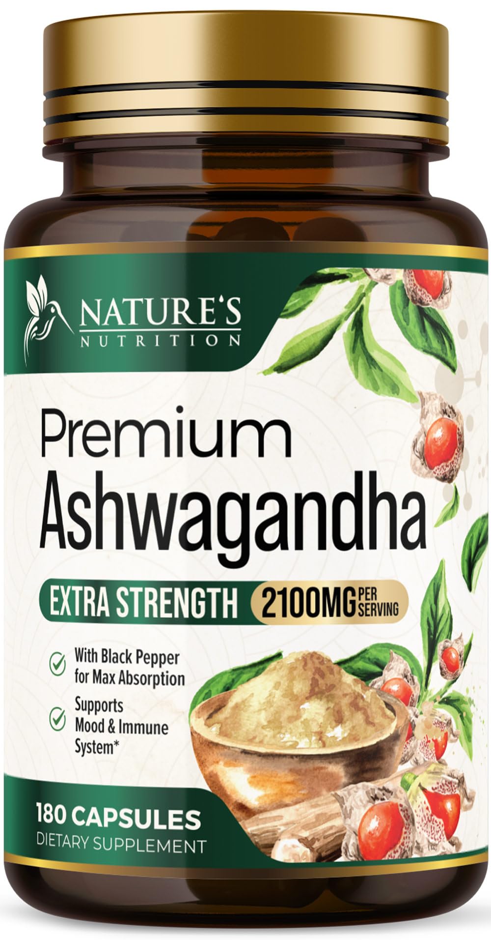 Ashwagandha Capsules with Black Pepper Vegan 180 Capsules X76906