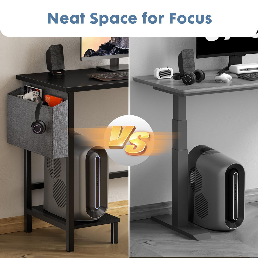 L Shaped Computer Corner Desk with PC Stand, Black W861