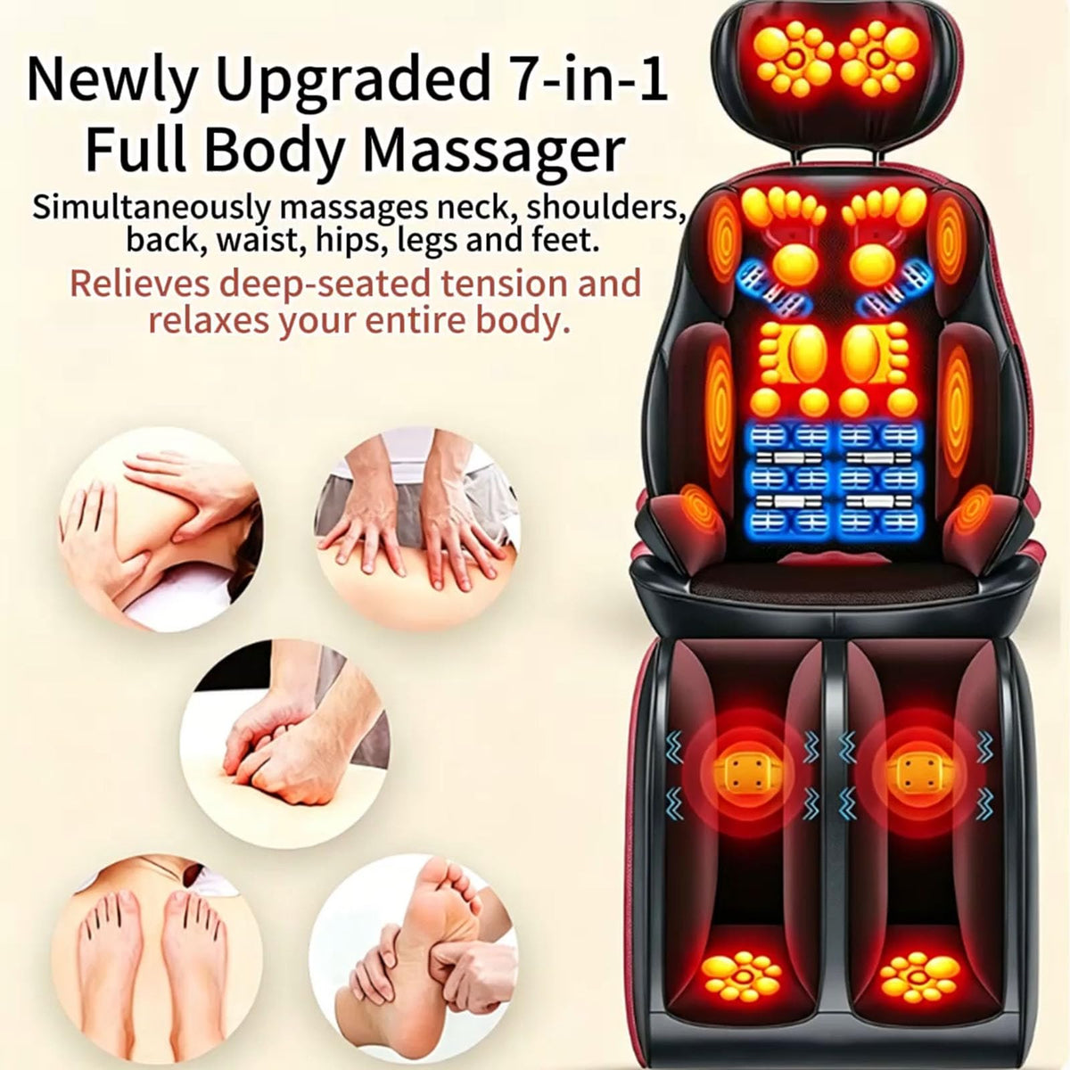 16D Electric Shiatsu Full Body Massage Mat with Foot Massager P6634
