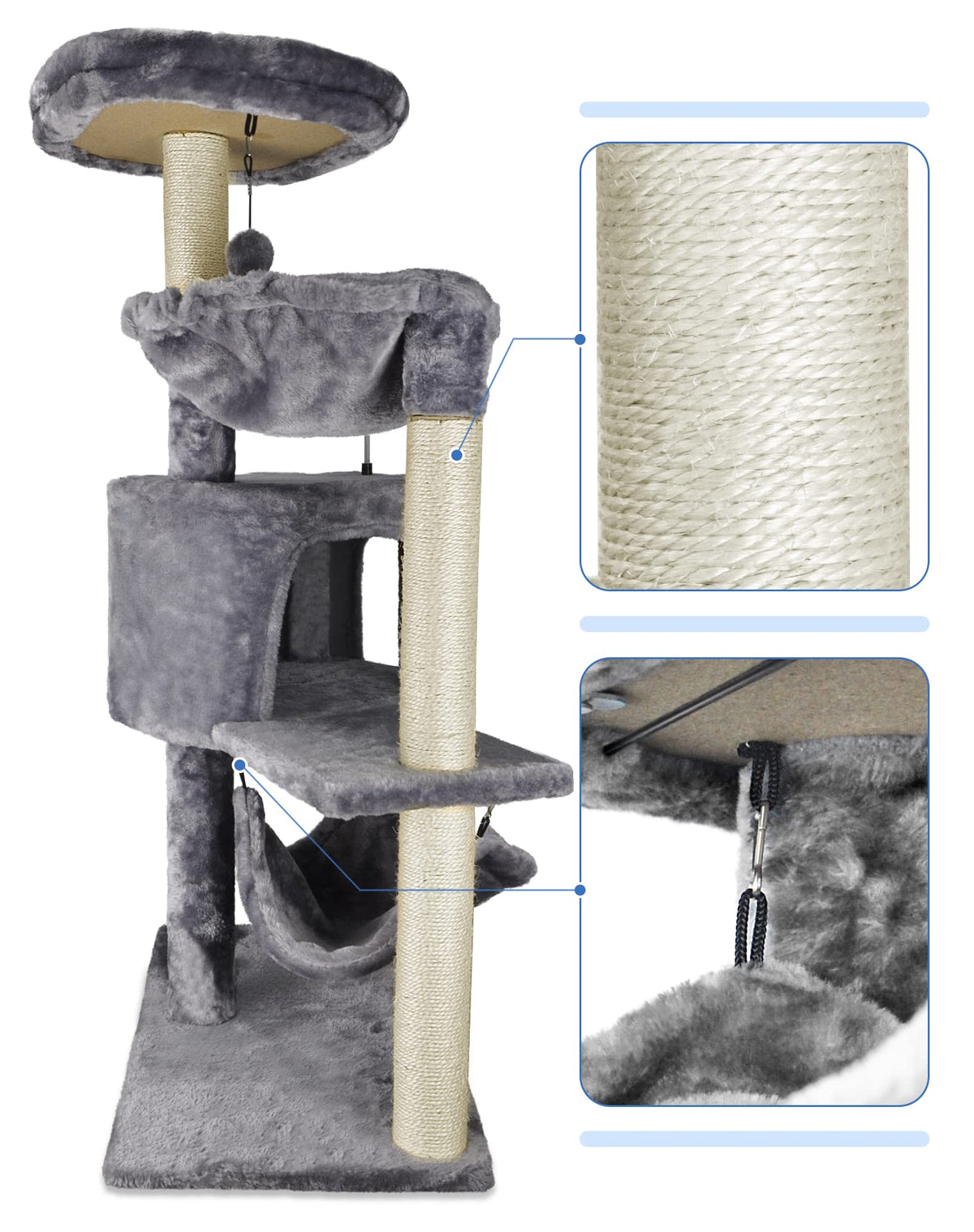 Grey Cat Tree with Cat Condo and Hammock I1857