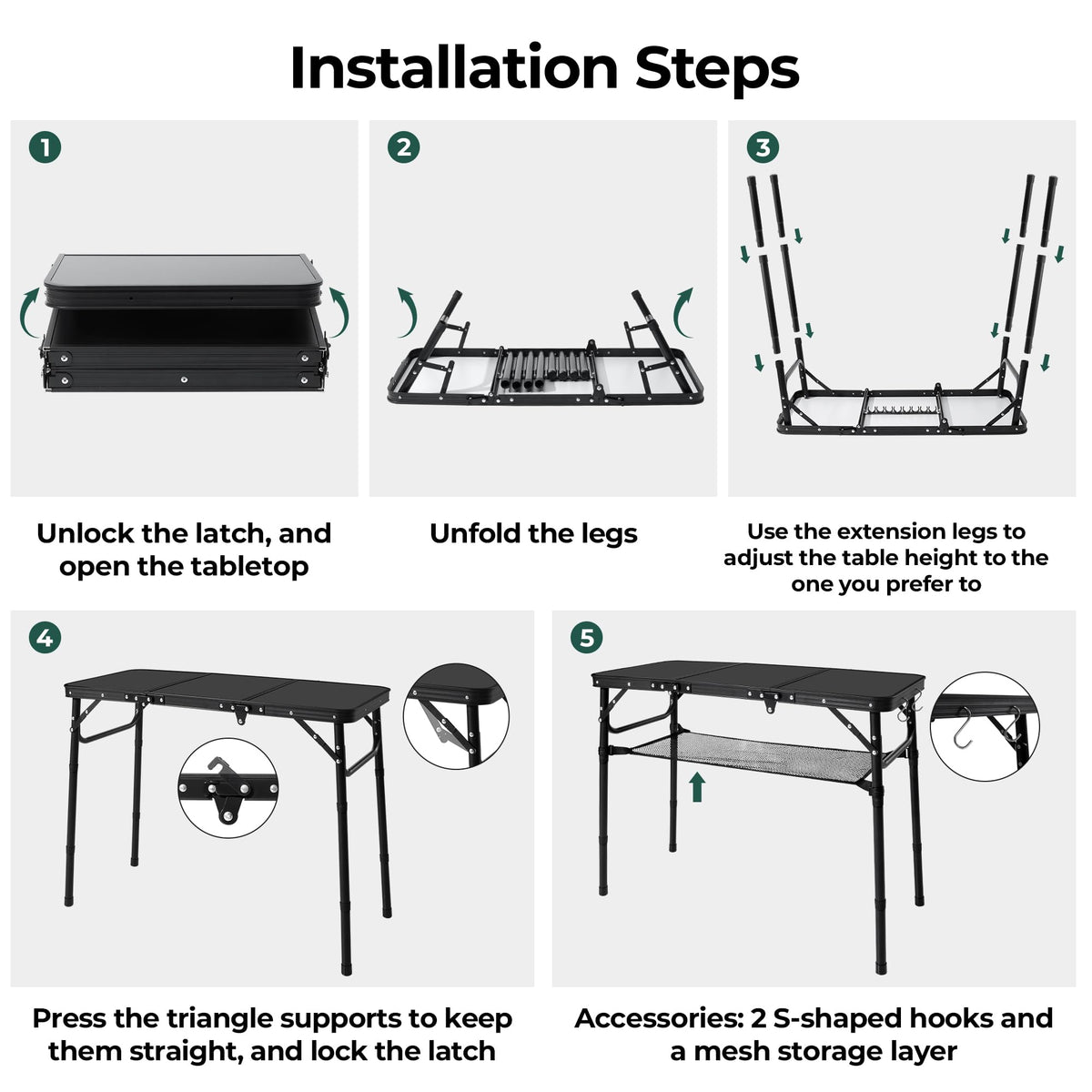 Folding Camping Table with Adjustable Height N2944