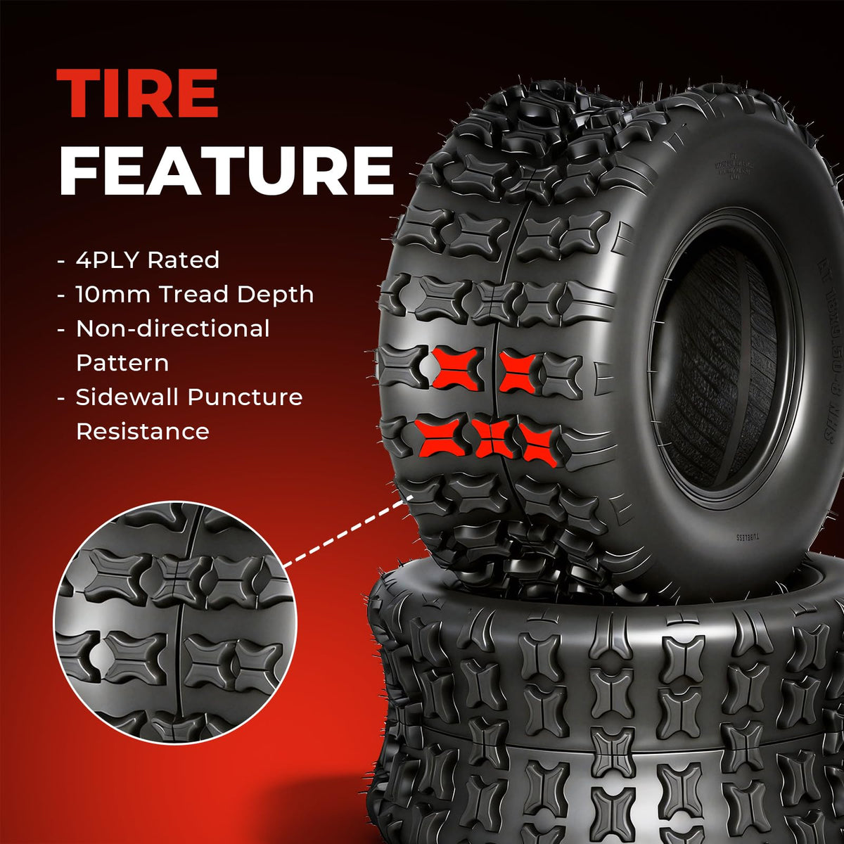 Set of 2 18x9.5-8 Tubeless All-Terrain Tires T3733