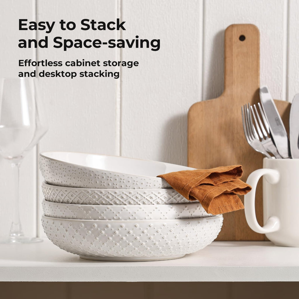 8.5" Ceramic Pasta Bowls Set of 4, 30 oz Soft White D277240