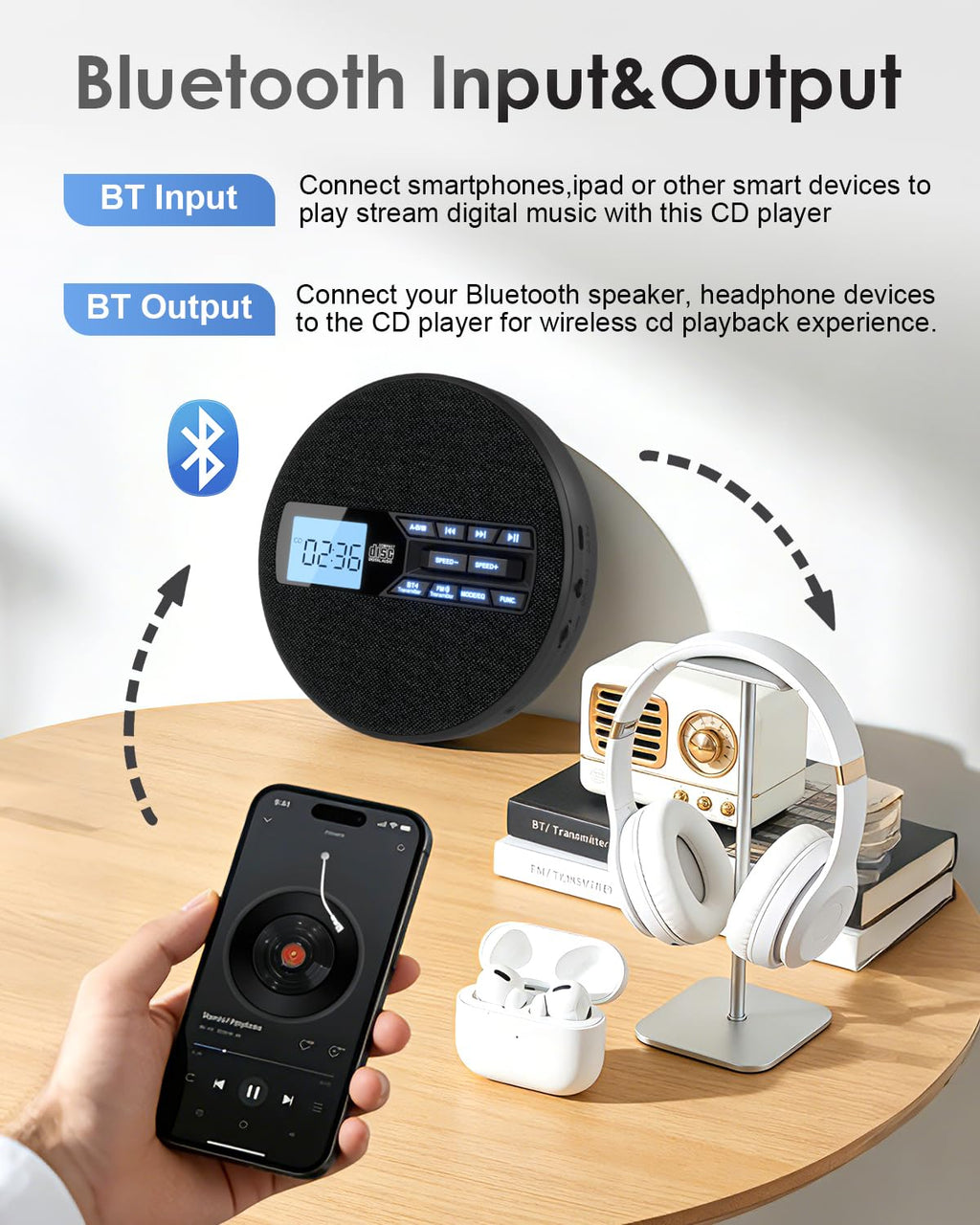 Portable CD Player with Bluetooth & FM Transmitter J118