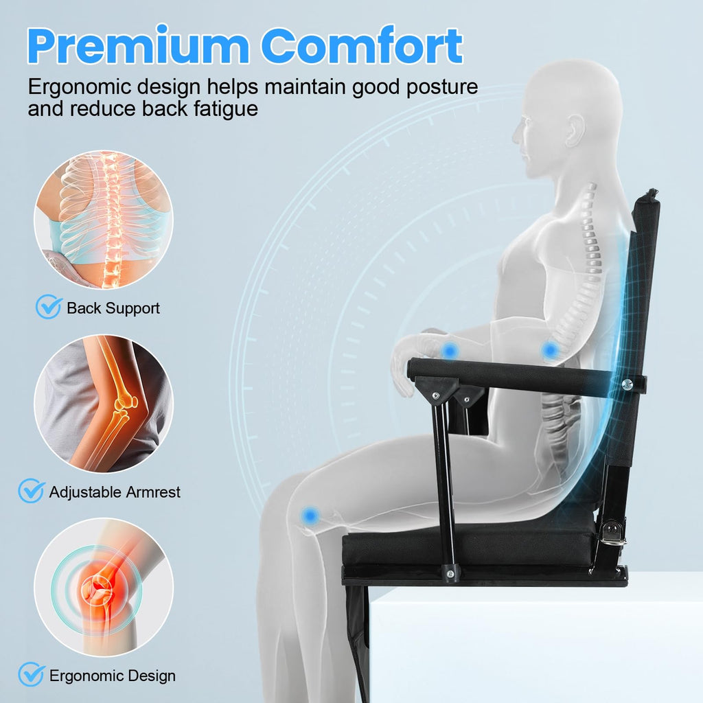 2 Pcs Folding Stadium Seat with Back Support and Cup Holder Black I3992