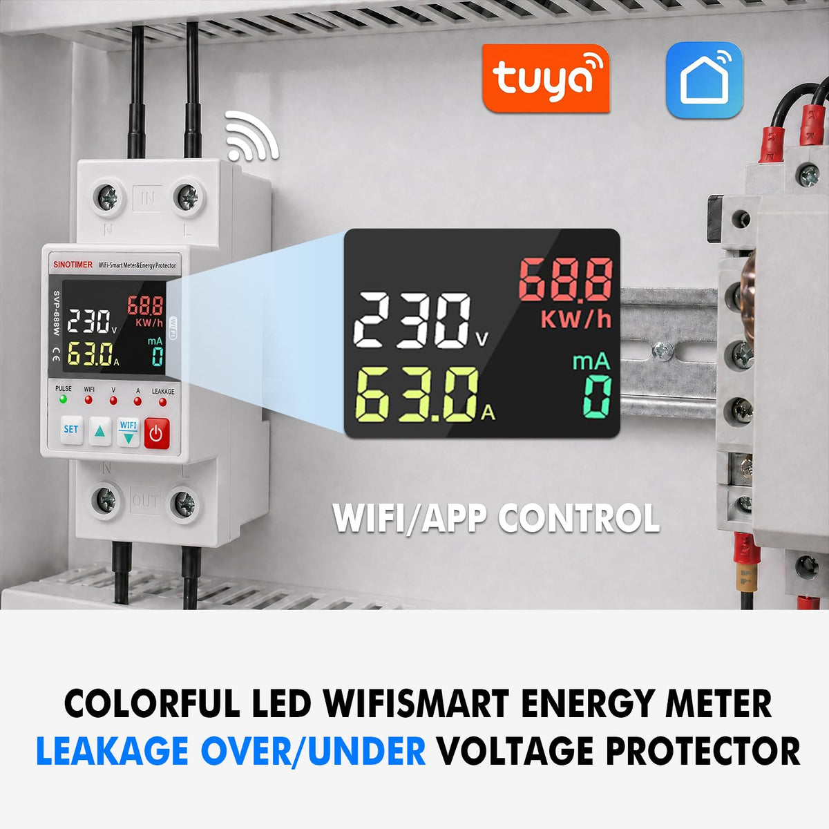 WiFi Smart Energy Meter AC 63A 220VAC Circuit Breaker Din Rail K4695