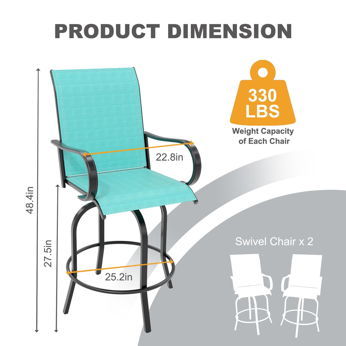 2 Piece 27.5" Patio Swivel Bar Stools F255