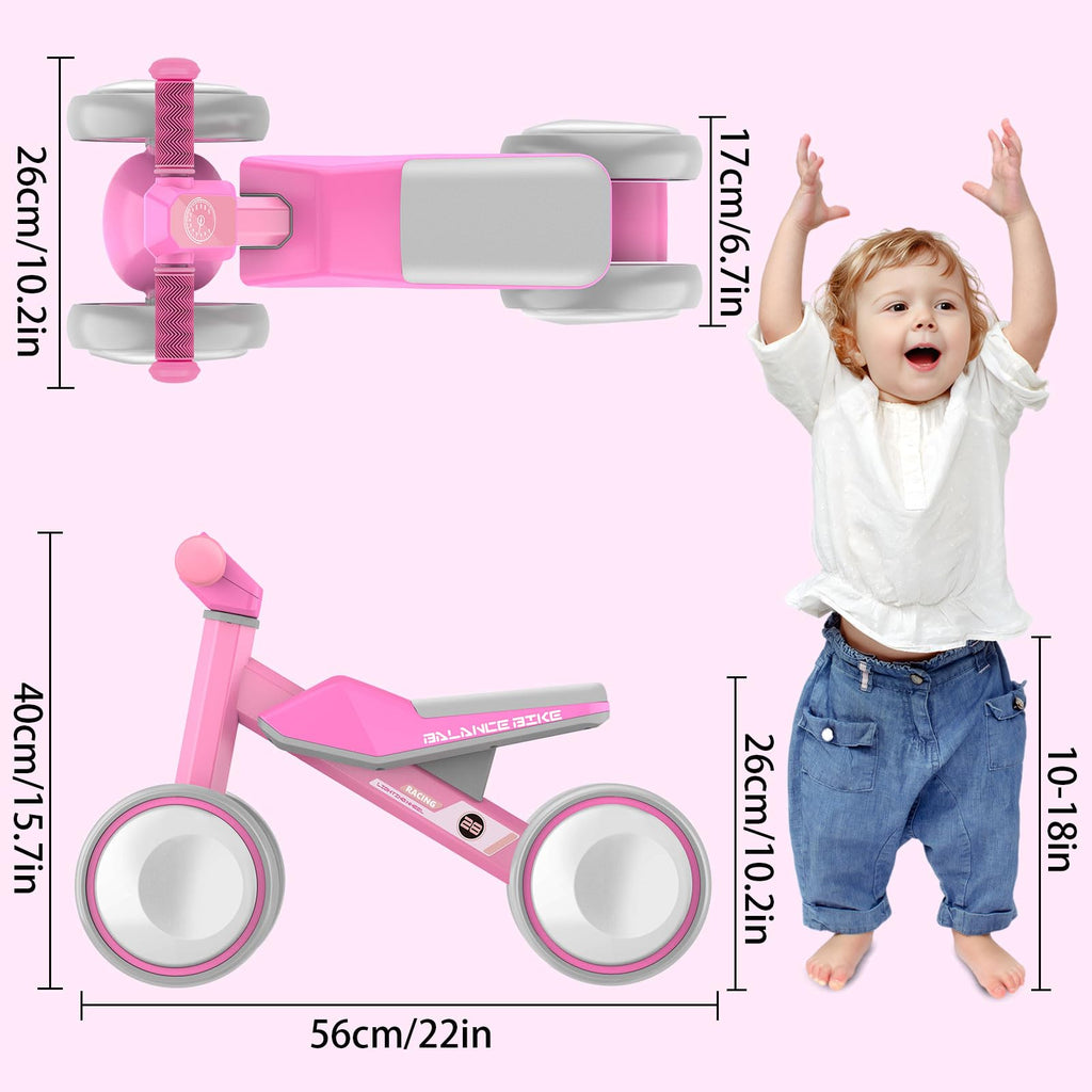 Baby Balance Bike with Adjustable Soft Seat, 4 Silent Wheels U605233