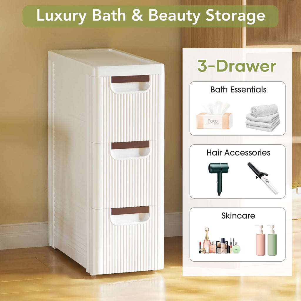 White 3 Drawers Narrow Plastic Bathroom Storage Cabinet F241