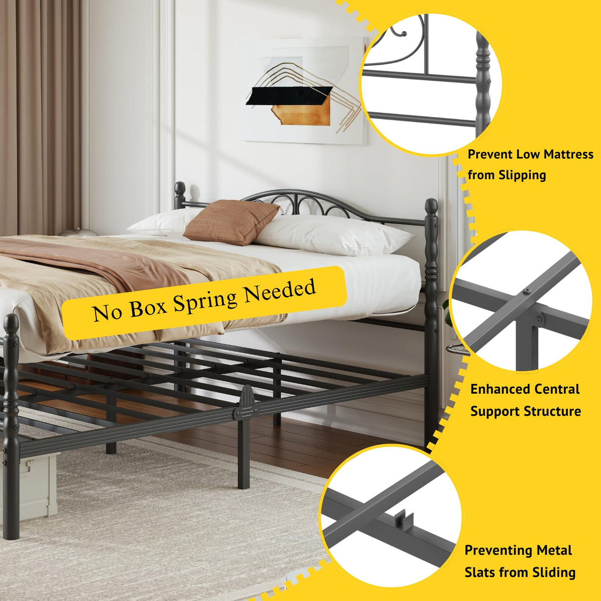 12" Metal Full Platform Bed Frame with Headboard F99781