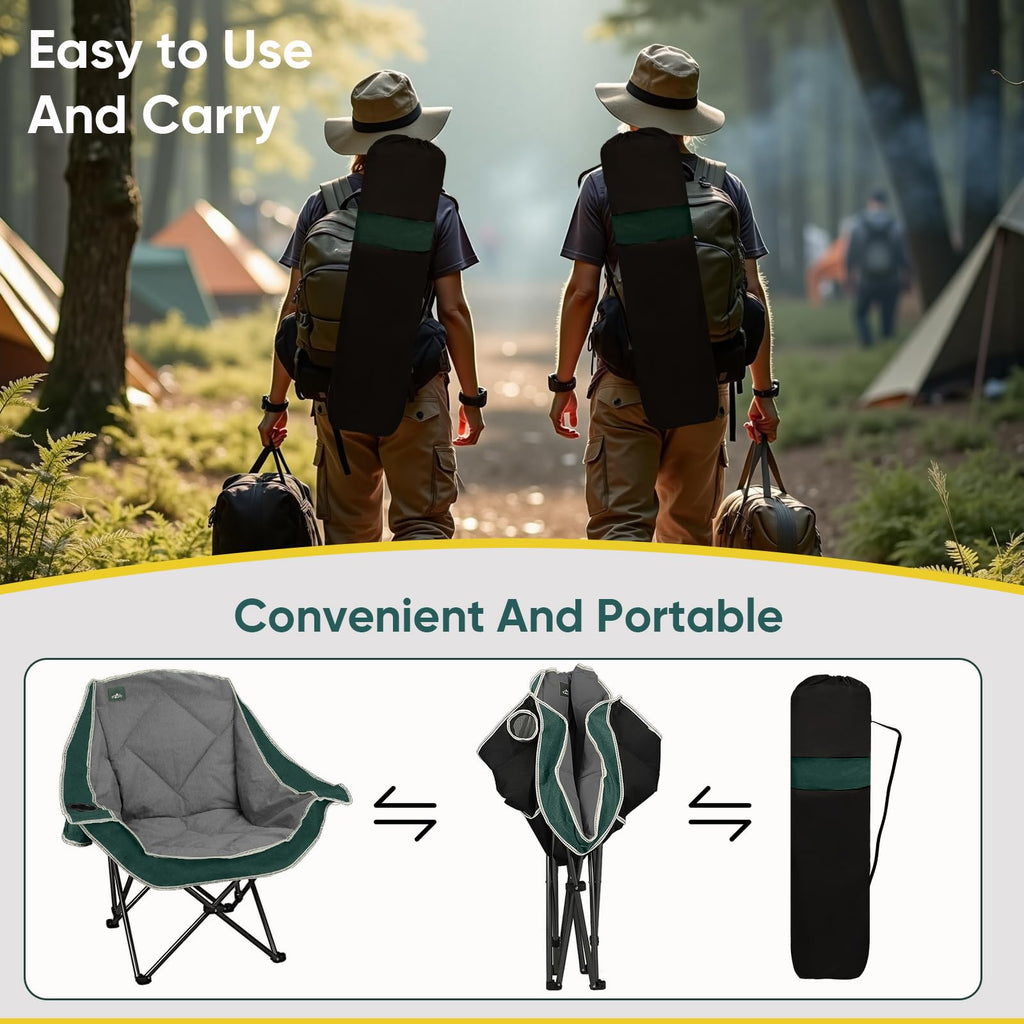 2 Pack Oversized Padded Folding Camping Chair with Cup Holder Q312939
