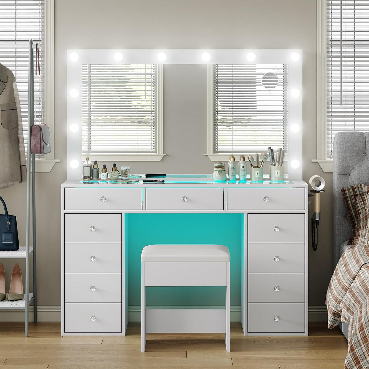 Makeup Vanity Desk with Mirror and 11 Drawers N773845