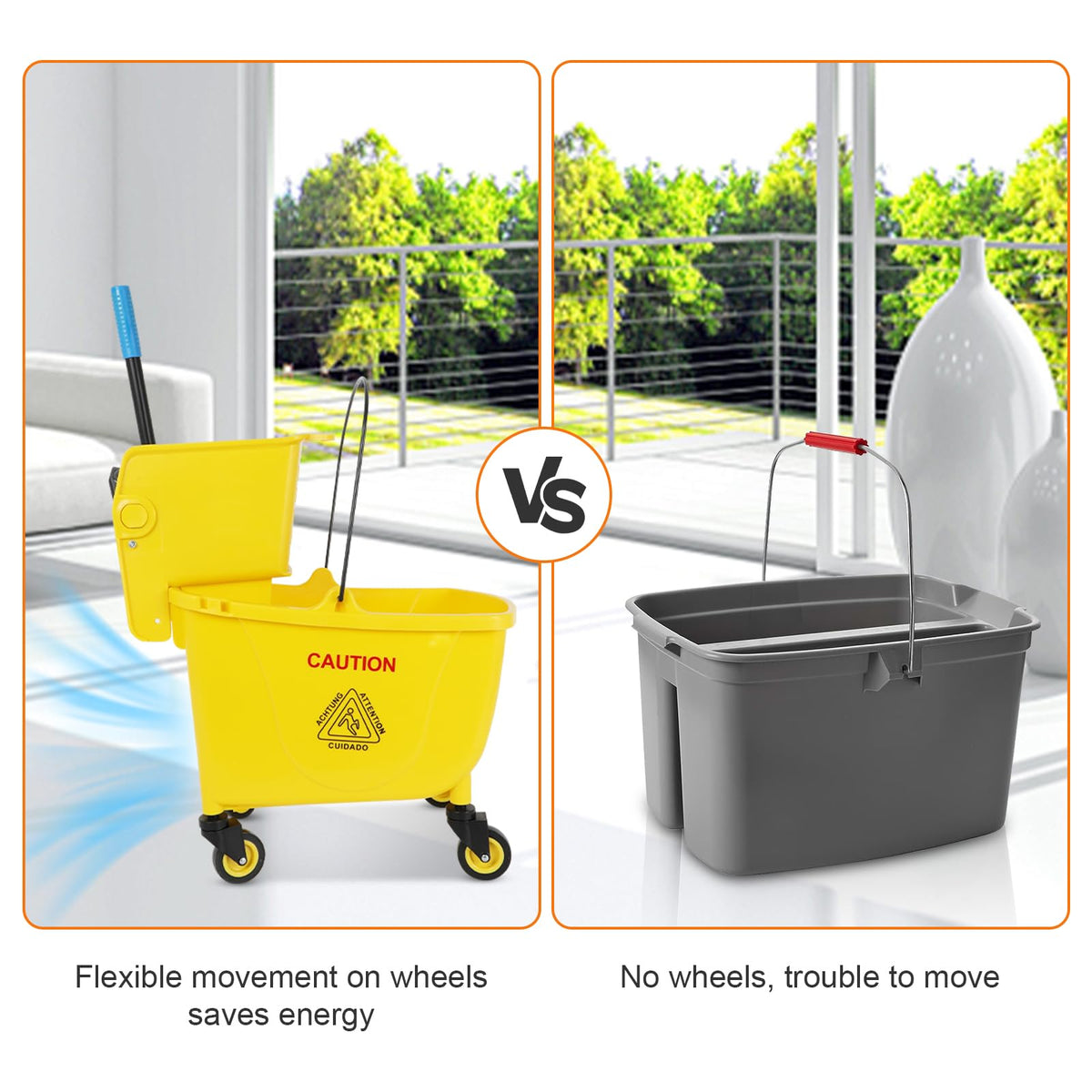 Commercial Mop Bucket with Wringer, 35 Quart Mop and Bucket Set B5787