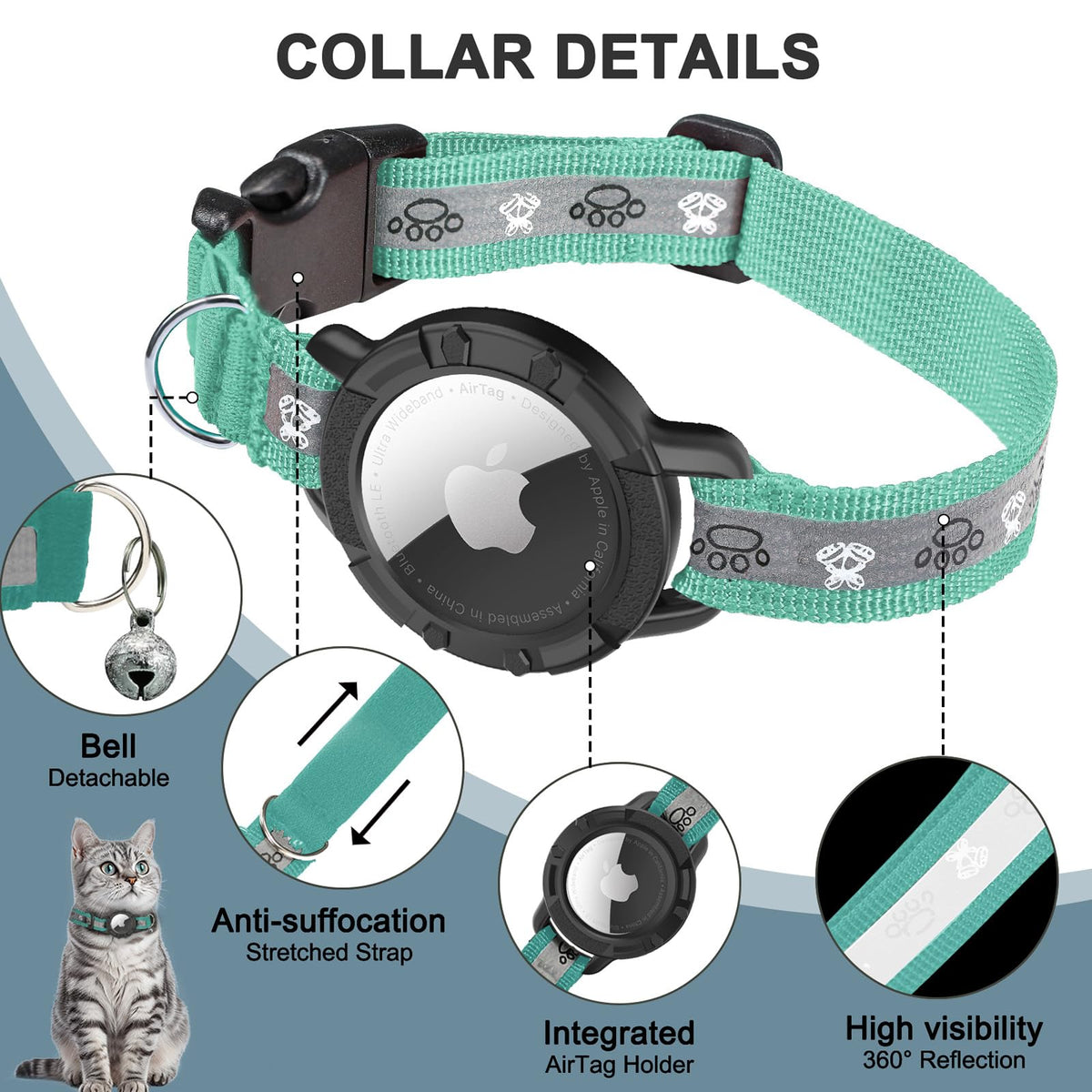 Reflective AirTag Cat Collar F409