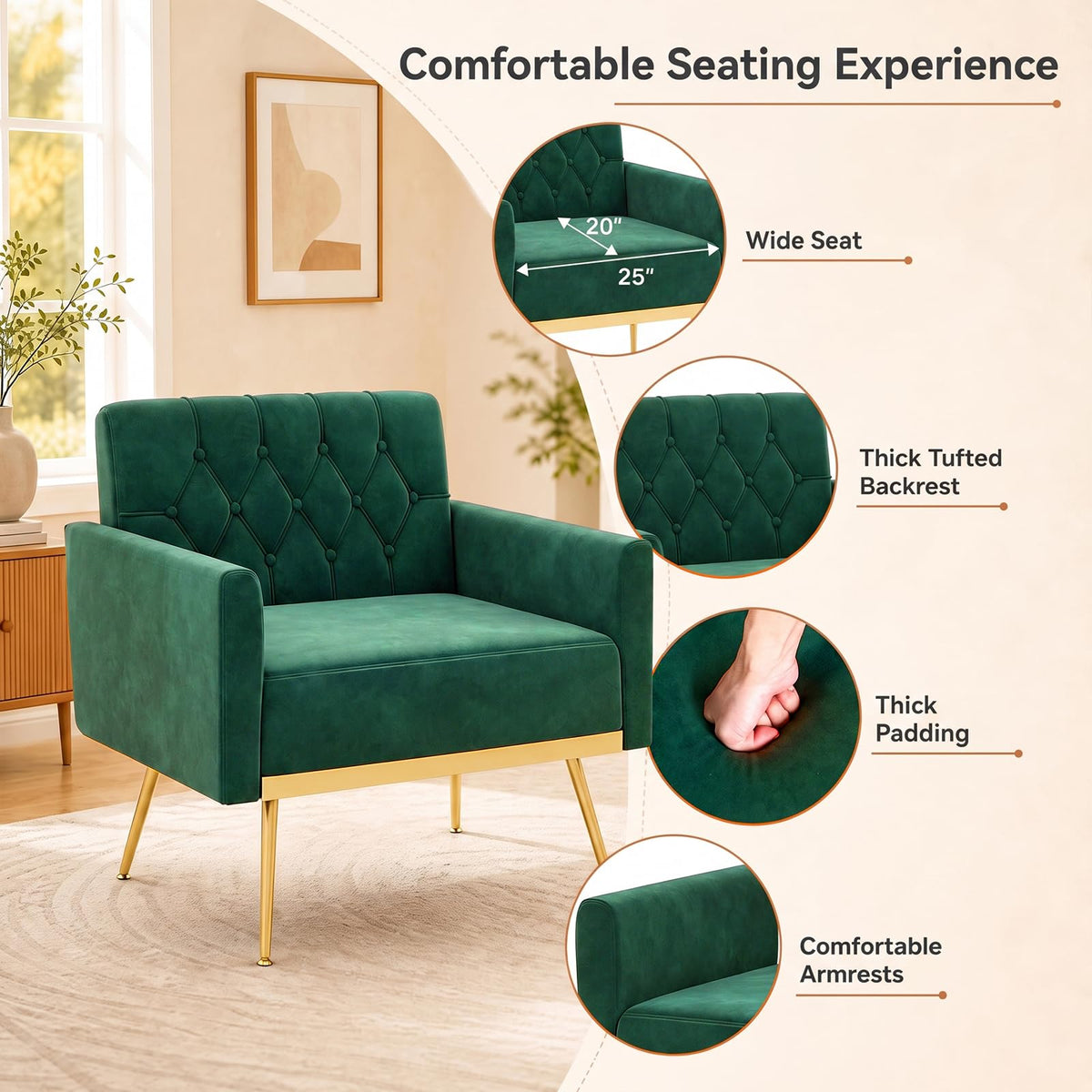 Velvet Accent Chair Set of 2 Emerald Green N5507