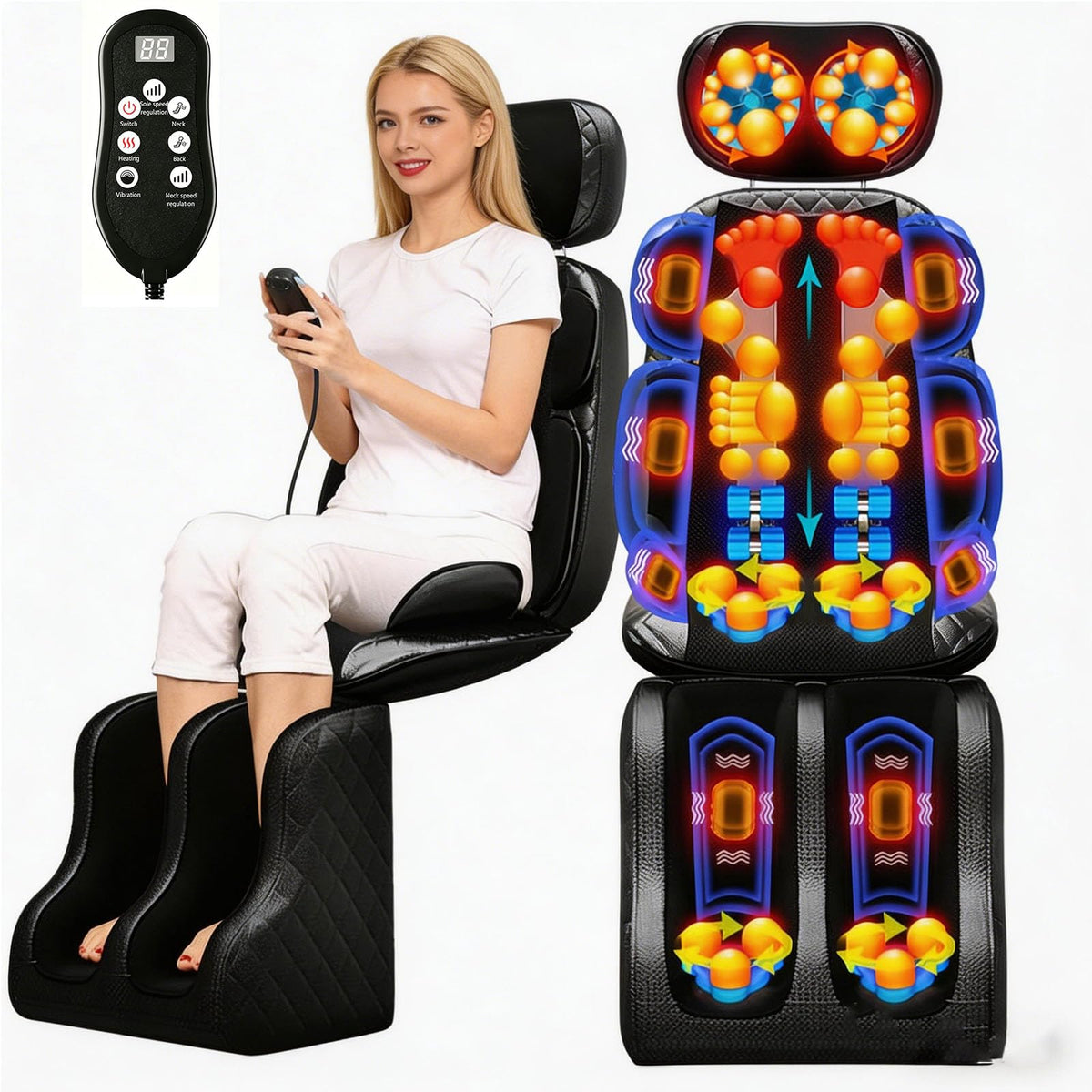 16D Electric Shiatsu Full Body Massage Mat with Foot Massager P6634