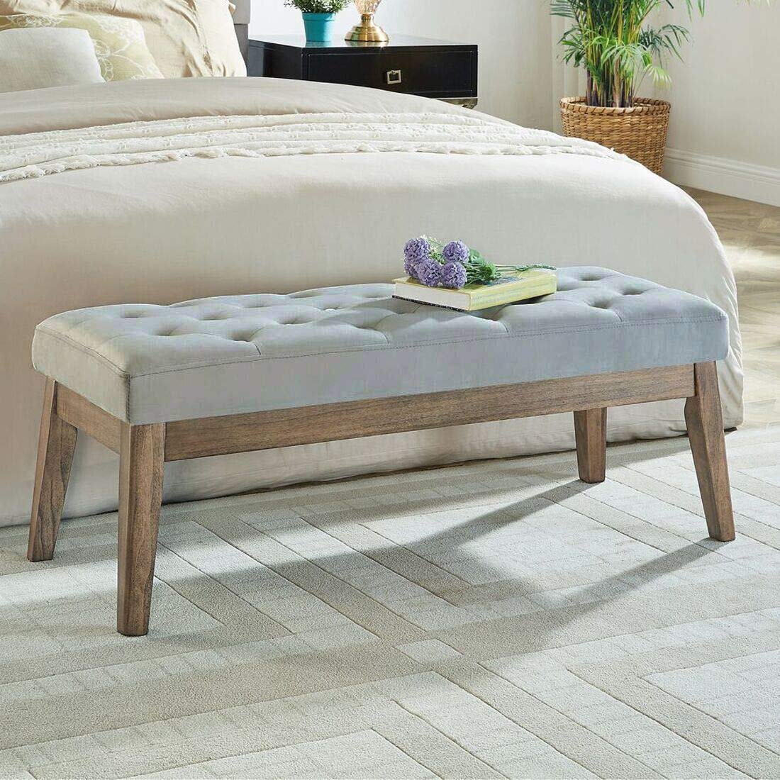 Velvet Upholstered Tufted Entryway Bench with Solid Wood Leg Z494348