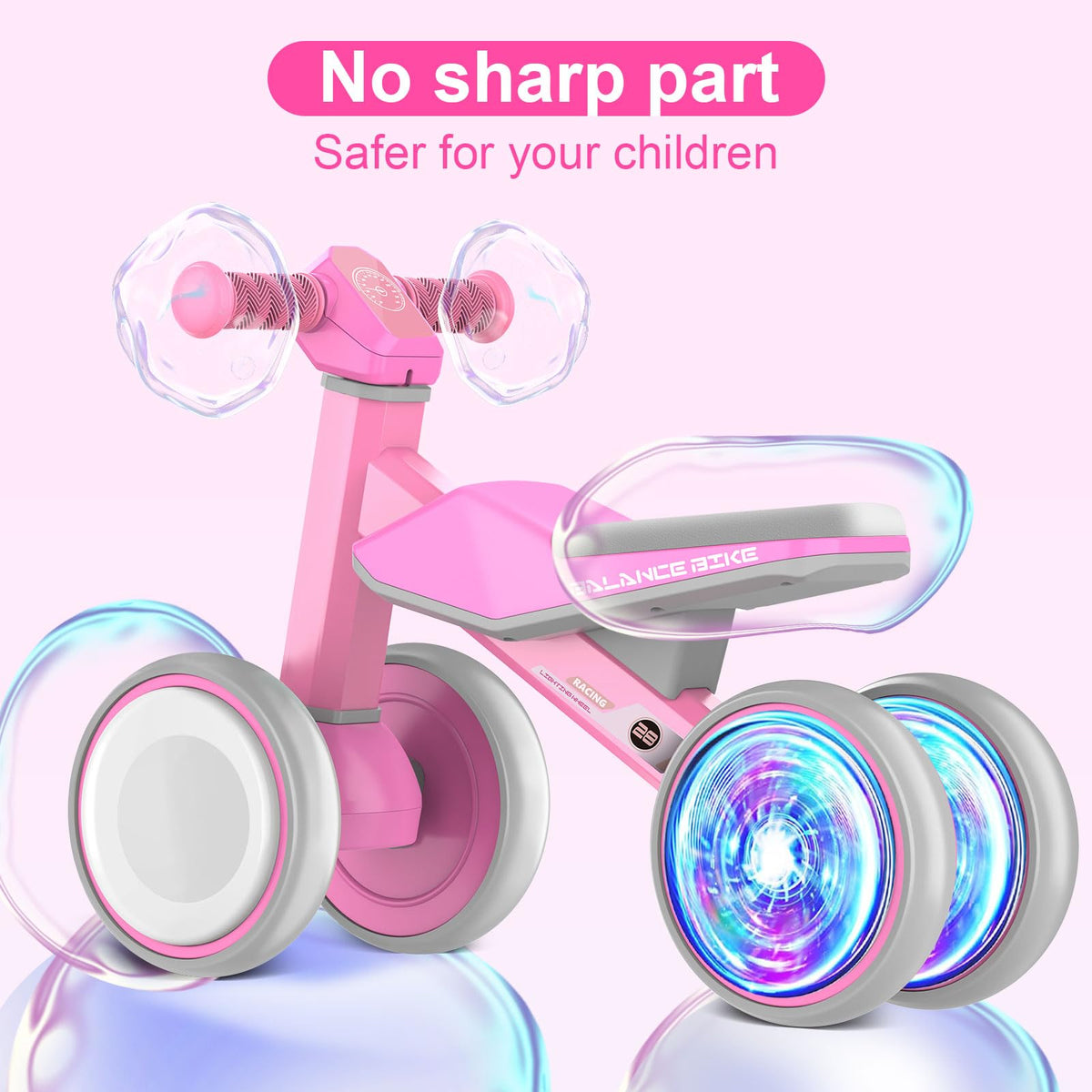 Baby Balance Bike with Adjustable Soft Seat, 4 Silent Wheels U605233