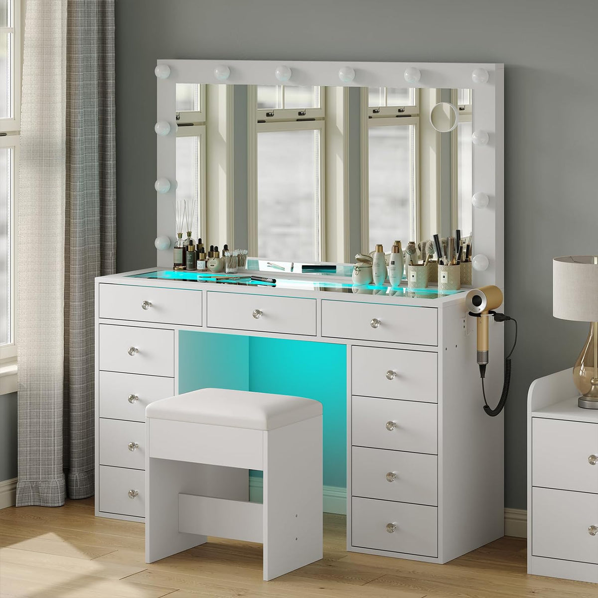 Makeup Vanity Desk with Mirror and 11 Drawers N773845