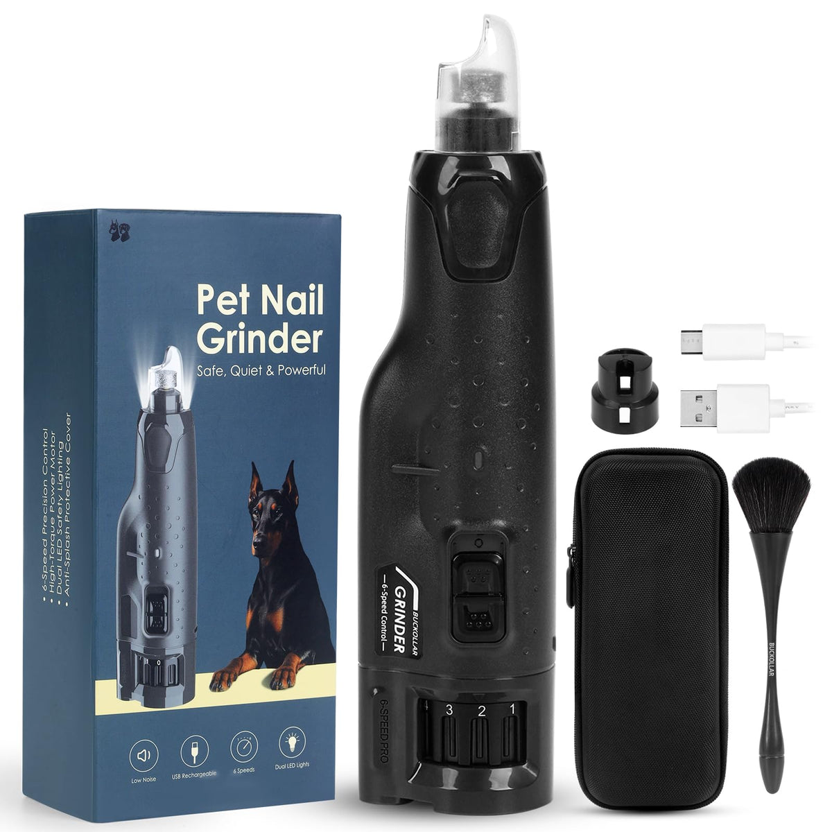 Dog Nail Grinder Quiet 6-Speed with LED Light I7419