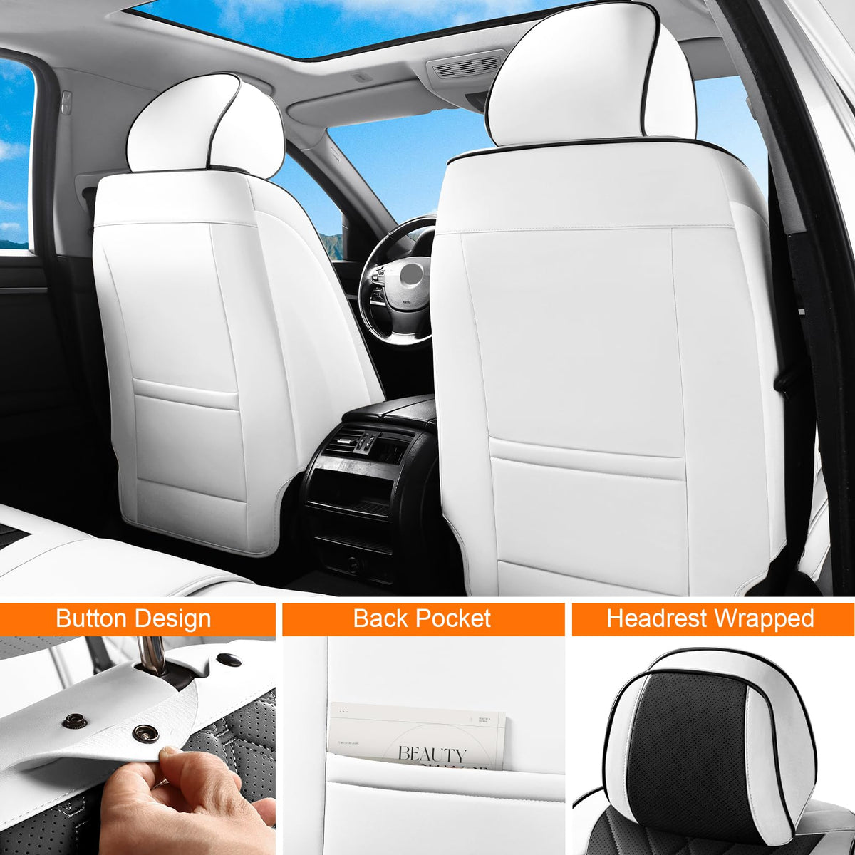 Black White Car Seat Covers Full Set X4677