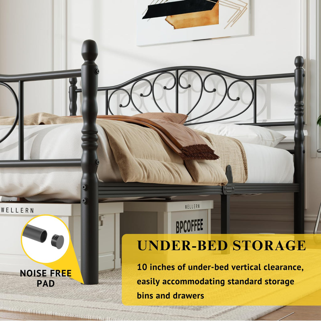 12" Metal Full Platform Bed Frame with Headboard F99781