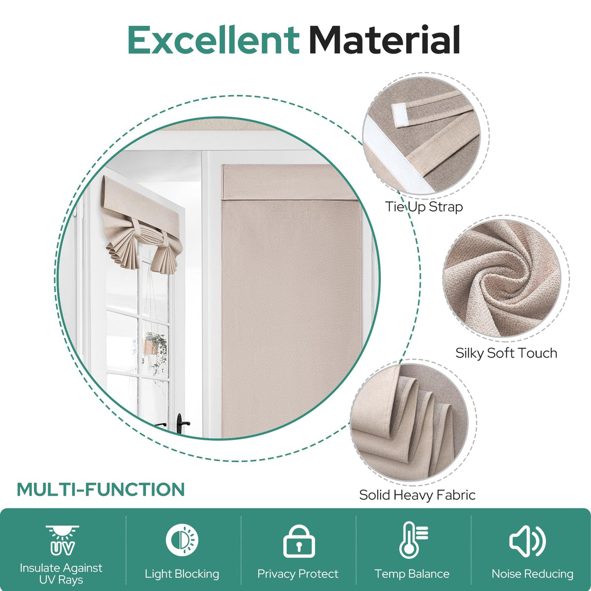 100% Blackout Linen Door Curtains 26x68 Inch Y8220