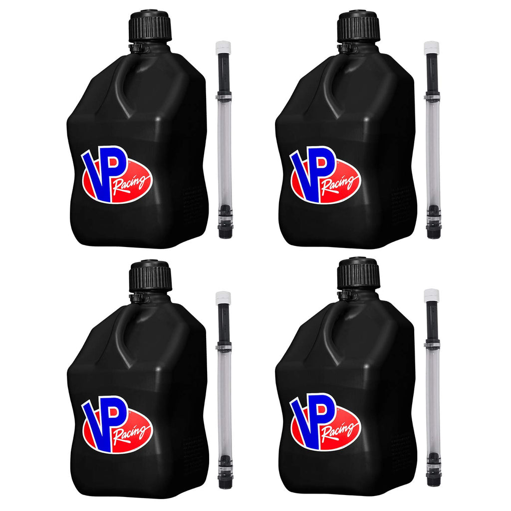 5.5 Gallon Square Motorsport Jug Black with Filler Hoses 4 Pack J90882
