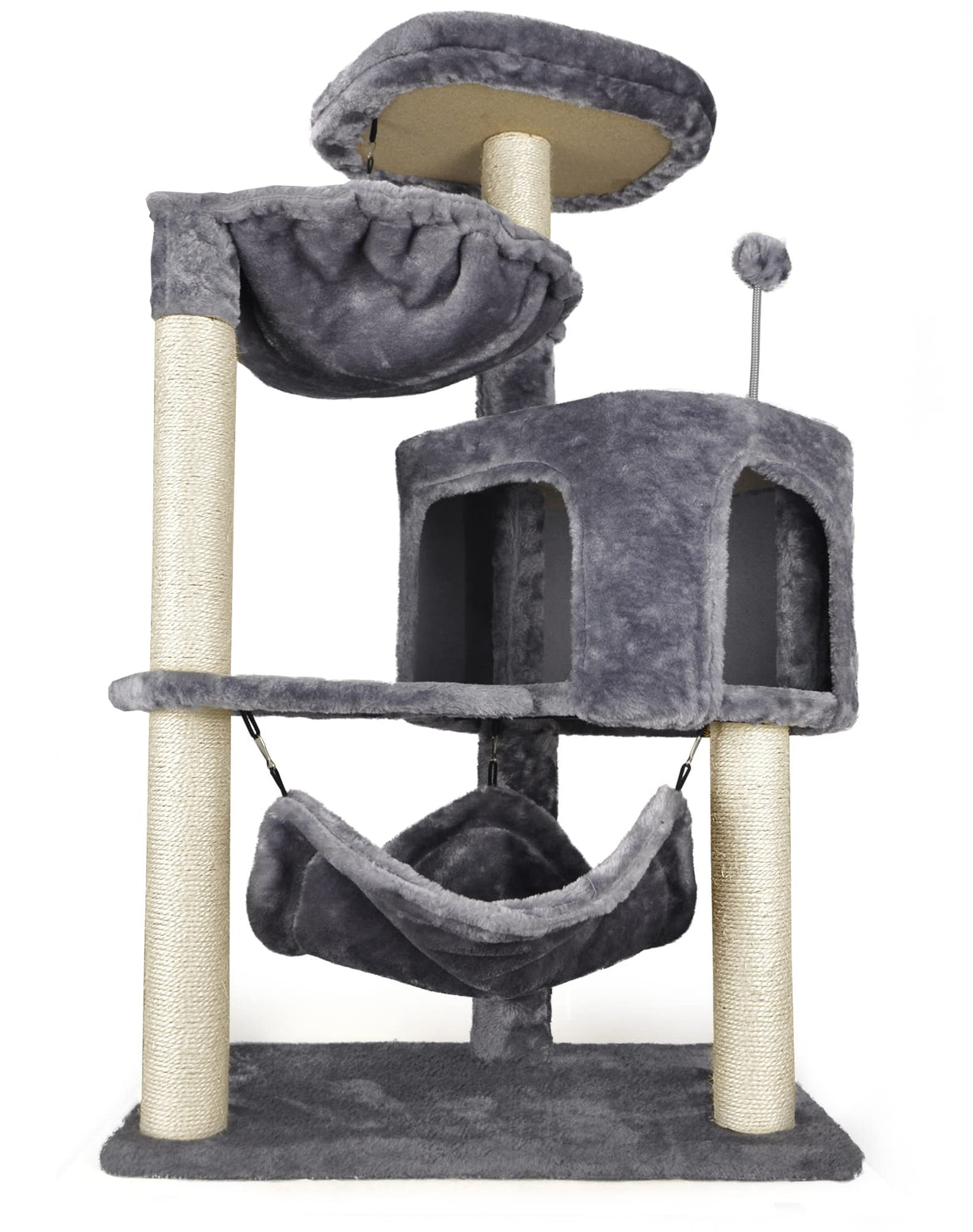 Grey Cat Tree with Cat Condo and Hammock I1857