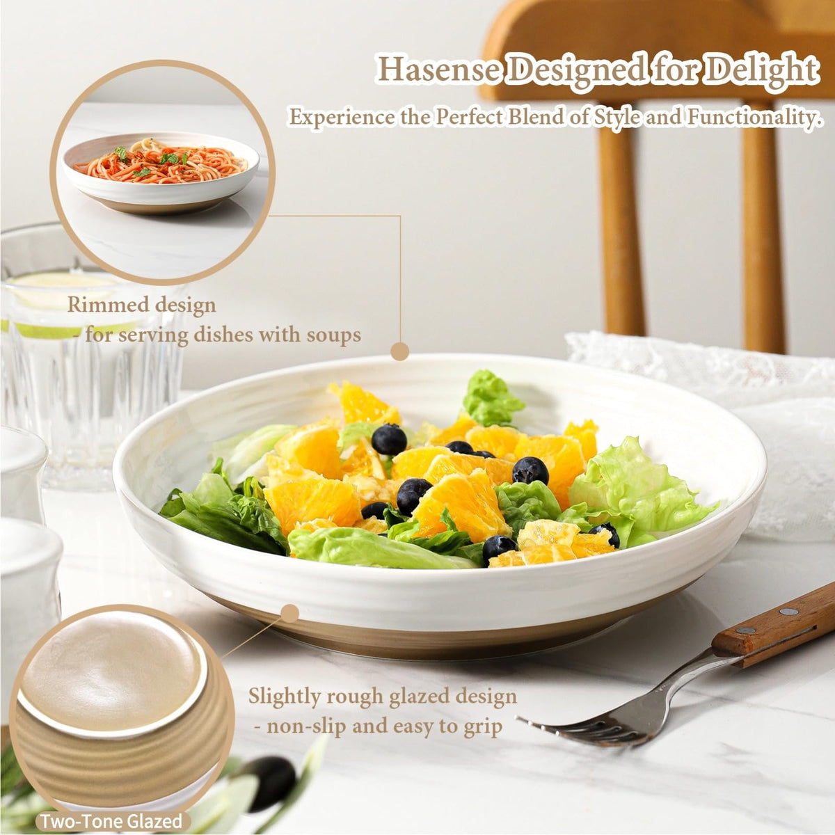 Ceramic Pasta Bowls Set of 4, 8.7 Inch White K9806