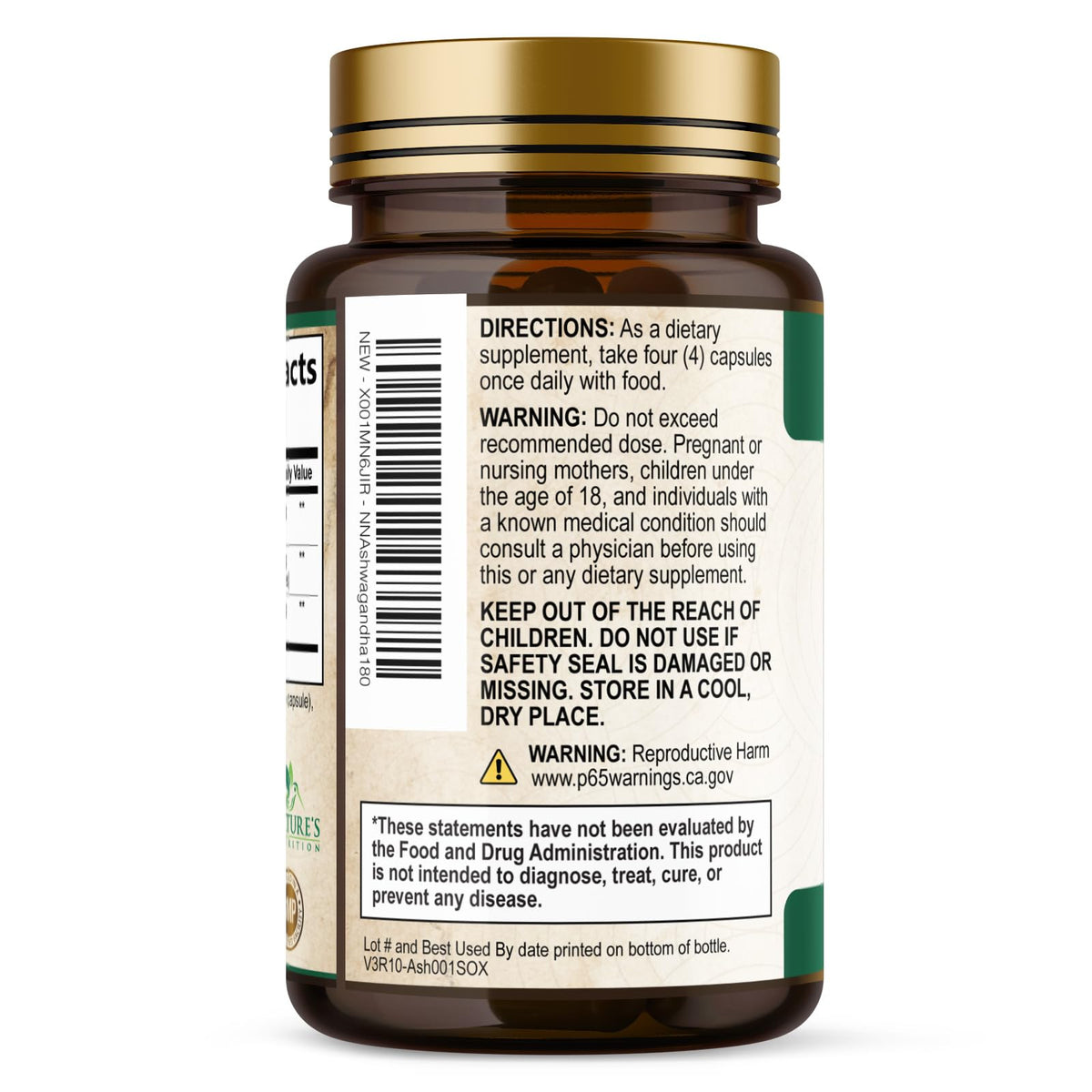 Ashwagandha Capsules with Black Pepper Vegan 180 Capsules X76906